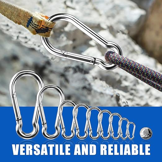 Small Carabiner Clip Hooks, 15pcs 1.97 inch Carabiners Heavy Duty, 304 Stainless Steel Spring Snap Hook Fits Camping Hiking, Metal Clips for Rope Chain Keys Rings