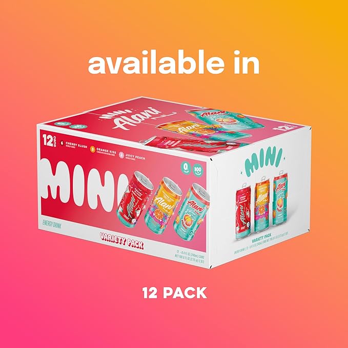 Alani Nu VARIETY PACK (CHERRY SLUSH, JUICY PEACH, ORANGE KISS), Low Calorie Energy Drinks, 100mg Caffeine, Biotin, B Vitamins, Zero Sugar, 10 Calories or Less, 8 Fl Oz Cans, 12 Pack