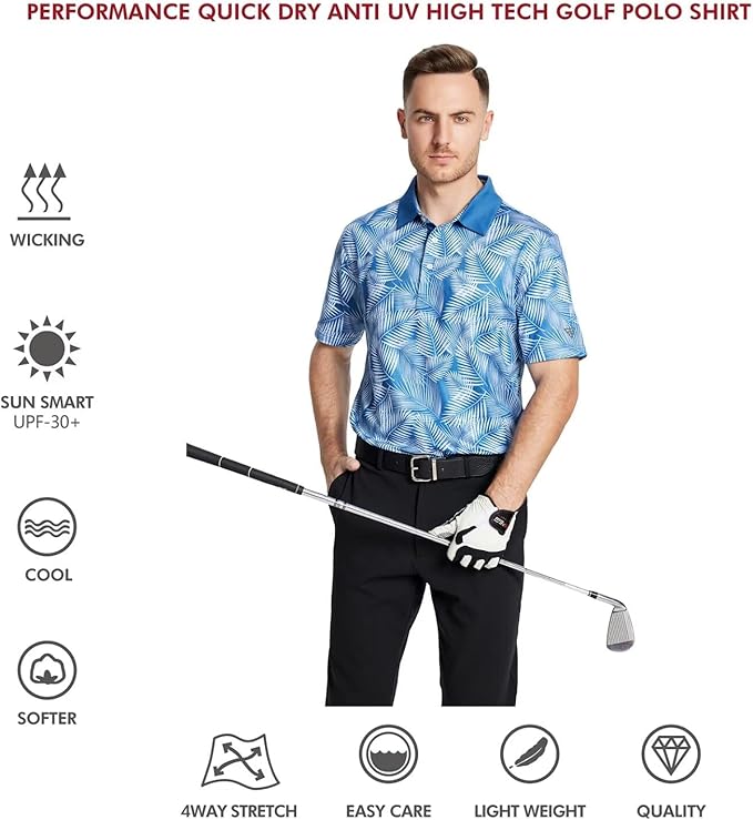 Men's Striped Performance Golf Polo Short Sleeve Moisture Wicking