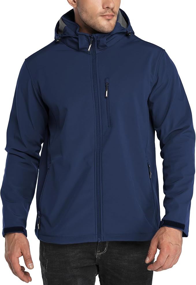 Outdoor Ventures Men's Lightweight Softshell Jacket Fleece Lined Hooded Water Resistant Winter Hiking Windbreaker Jackets