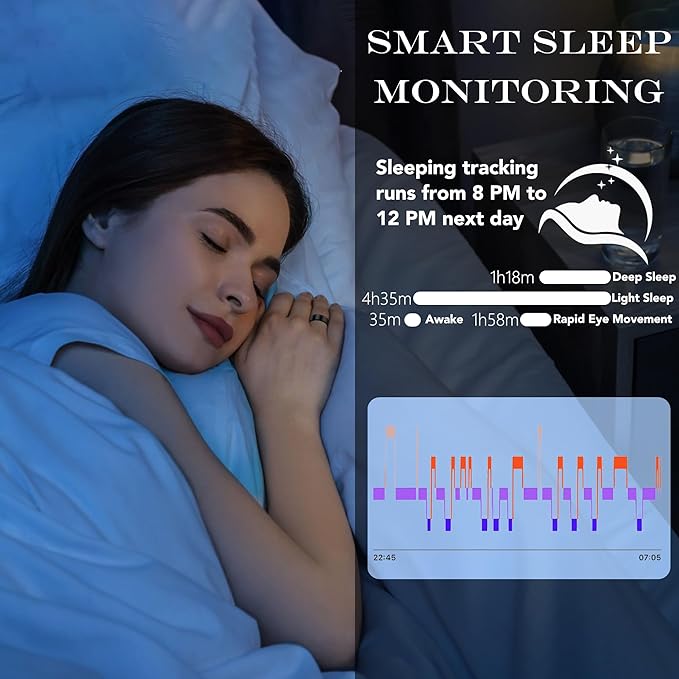 Smart Health Ring for Women Men Fitness Tracker with Heart Rate, Blood Oxygen, Blood Pressure, Sleep Monitoring, Step Counting, IP68 Waterproof for iOS and Android, No Subscription Fee, Black 11
