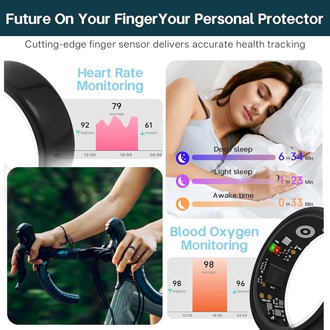 Smart Rings for Women Men,Fitness Tracker Ring,Heart Rate,Blood Oxygen,Blood Pressure,Step Tracker,Sleep Monitoring,No Subscription Fee,IP68 Waterproof Smart Ring for iphone&Android(Gold 11)