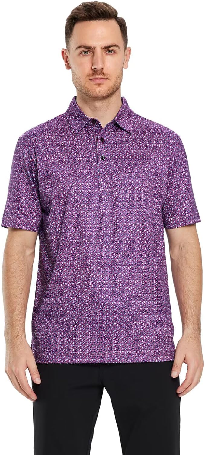 Men's Striped Short Sleeve Golf Polo Moisture Wicking Performance