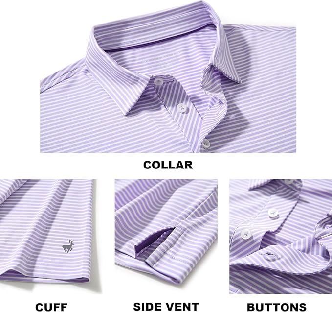 Mens Striped Performance Golf Polo Shirt - Moisture Wicking Dry Fit