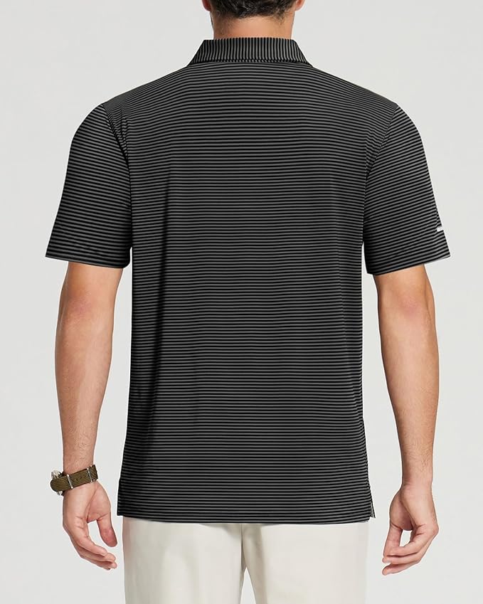 Men's Striped Performance Golf Polo - Lightweight Breathable Sport