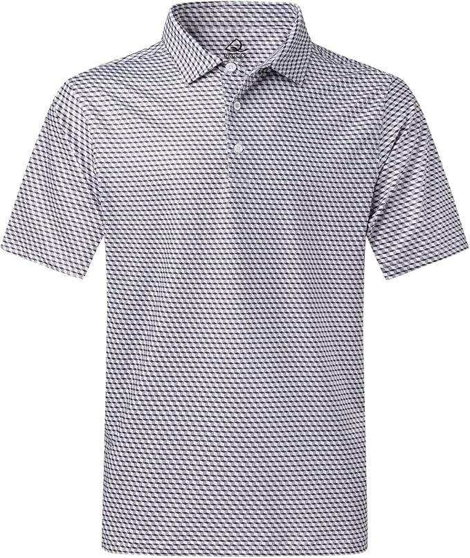 Men wearing a stylish printed short-sleeve performance golf polo shirt