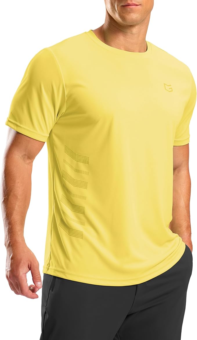 Men's Yellow Athletic T-Shirt Quick Dry Workout Running Top