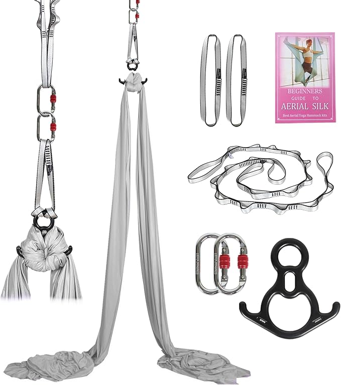 Aerial Silks Kit & Aerial Yoga Hammock - 11Yd Premium Fabric Hardware - Easy Setup for Flying Yoga, Aerial Swing & Fitness - Supports Up to 14ft Rigging