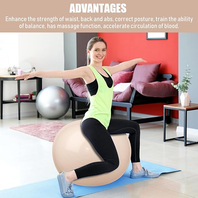 Leyndo 4 Pcs 26 Inch Yoga Exercise Ball Pilates Pregnancy Birthing Fitness Ball with Quick Pump Anti Burst for Improved Posture, Balance, Yoga, Pilates, Training