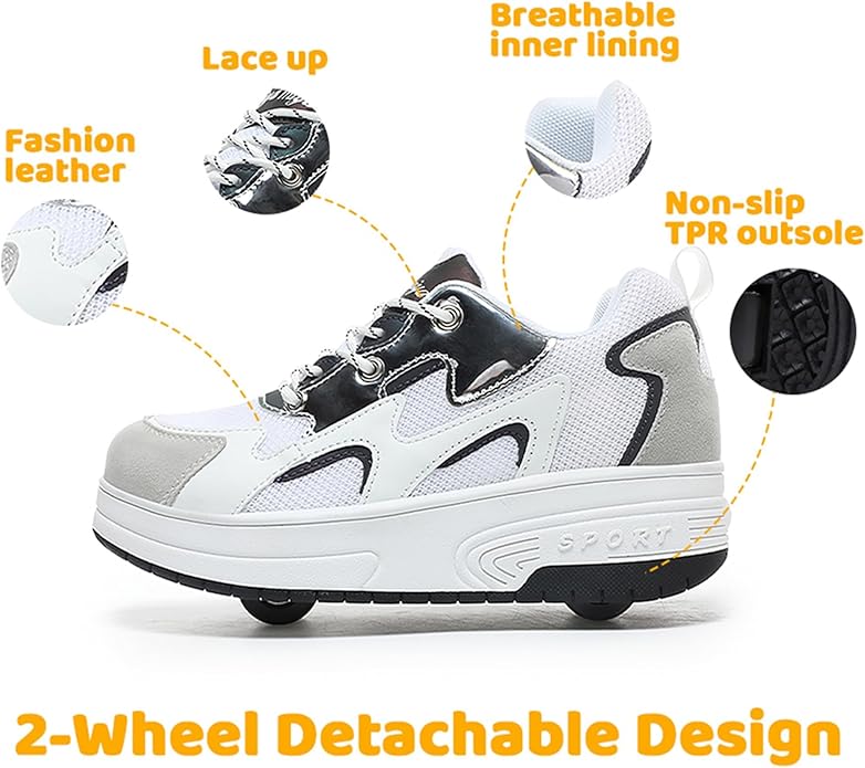 Wooowyet Roller Skate Shoes for Kids Boys Girls Rechargealbe Wheels Sneakers Fashion Roller Wheeled