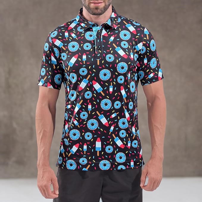 Men's Quick Dry Performance Polo Shirt - Athletic Print Golf Top