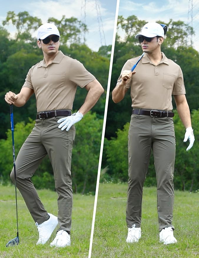Men's Short Sleeve Quick Dry Polo Shirt with Chest Pocket for Golf