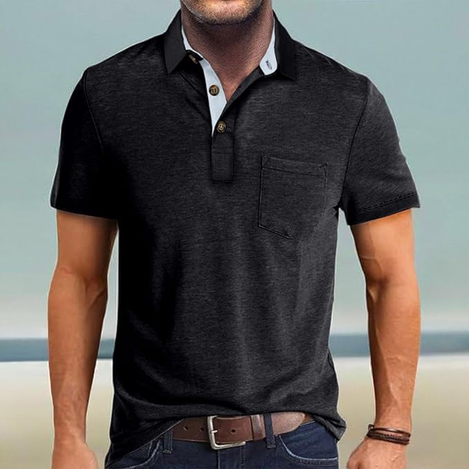 Men's Classic Cotton Polo Shirt Short Sleeve Button Golf Tee