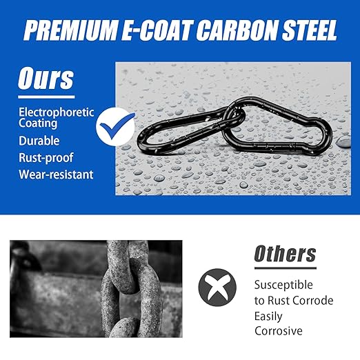 KINLINK 1 Pack Black Carabiner Clip, 4 inch Heavy Duty Spring Snap Hook, Caribeener Clips for Outdoor Camping, Swing Set, Hammock, Hiking Travel, Fishing, Weight Lifting Machine