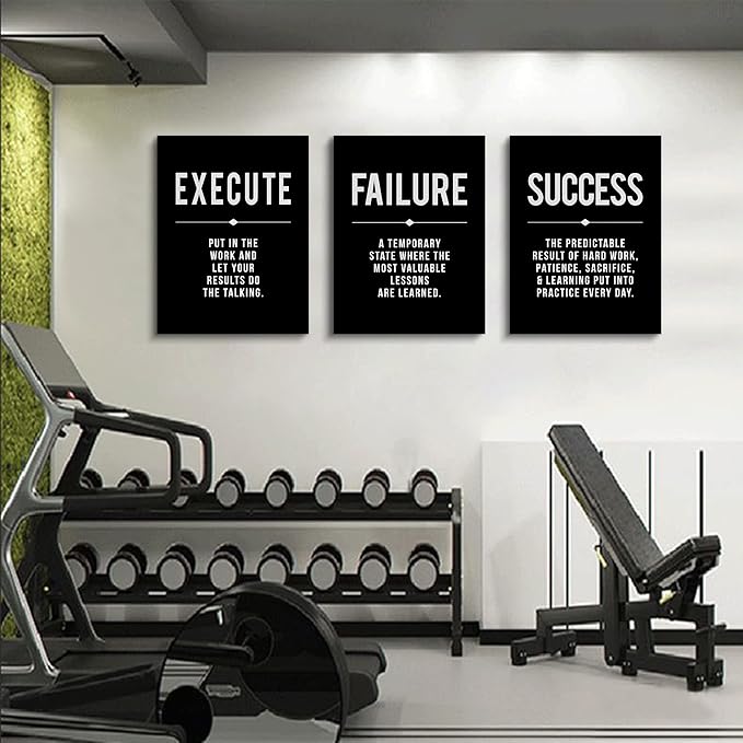 Framed Canvas Wall Art Success Quote For Office, Black Large Positive Motivational Poster, Set of 3, Execute Failure Definition, Inspirational Print (A-3pcs,12x16inchx3pcs)