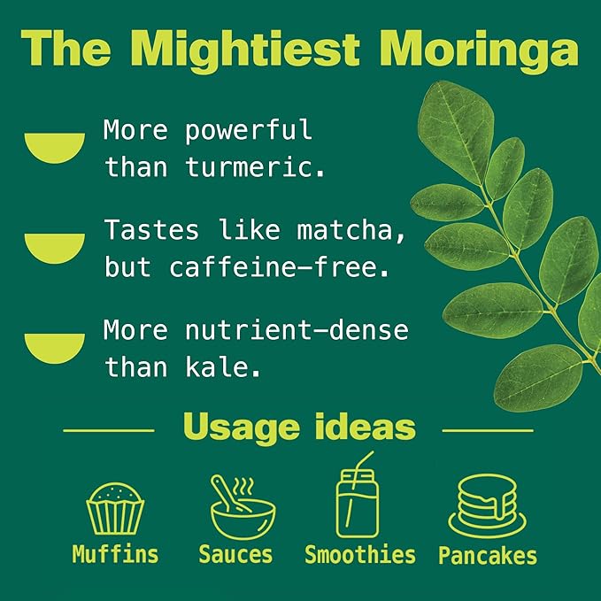 Kuli Kuli Moringa Oleifera Organic Leaf Powder & Green Smoothie, 100% Pure USDA Certified & Non-GMO Moringa Powder, Great with Smoothies, Tea, and Food - Single Pack, 10.6 oz