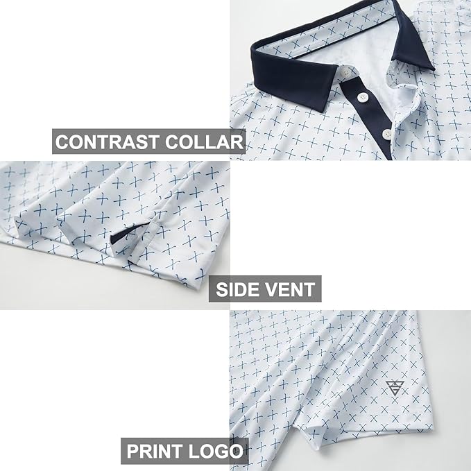 Men's Striped Short Sleeve Golf Polo - Moisture Wicking Dry Fit