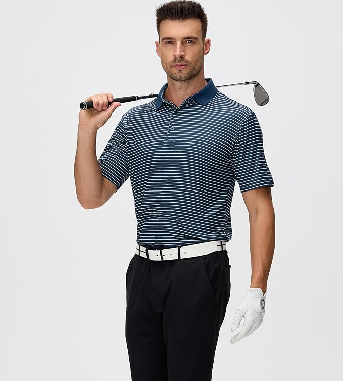 Men's Performance Striped Golf Shirt - Moisture Wicking Polo