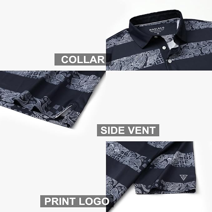 Men's Striped Short Sleeve Golf Polo - Moisture Wicking Dry Fit