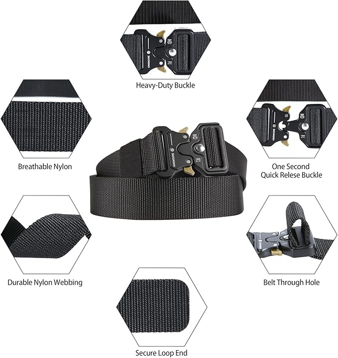KingMoore Men's Tactical Belt Heavy Duty Webbing Belt Adjustable Military Style Nylon Belts with Metal Buckle