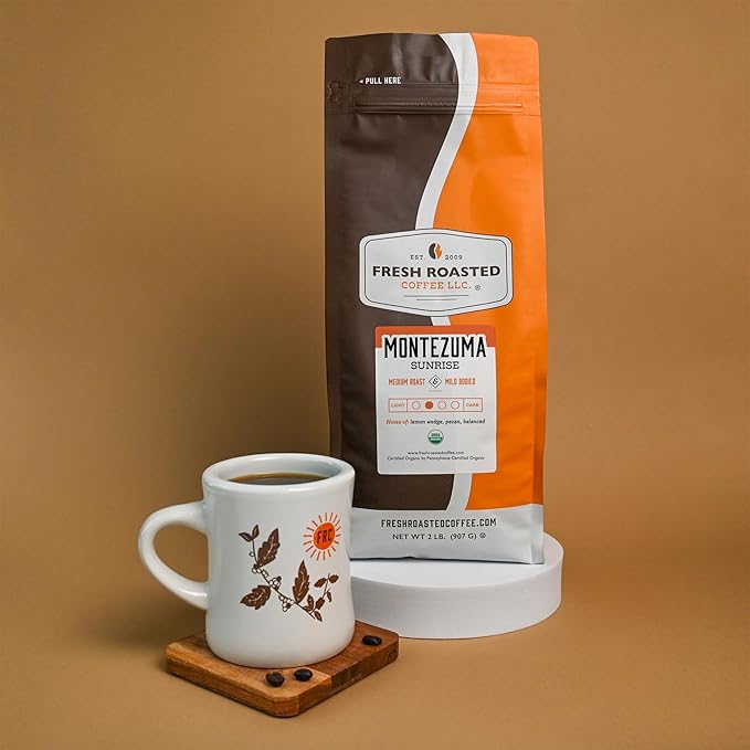 Fresh Roasted Coffee, Organic Montezuma Sunrise| USDA Organic, Kosher | Medium Roast 5 lb (80 oz) Whole Bean