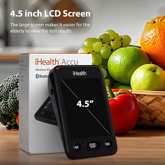iHealth Accu Blood Pressure Monitor – 4.5" Large LCD, Clinically Accurate, Irregular Heartbeat Alert, Body & Cuff Detection, Bluetooth Sync, Adjustable Large 8.6"–17" Cuff– Easy for Seniors & Adults