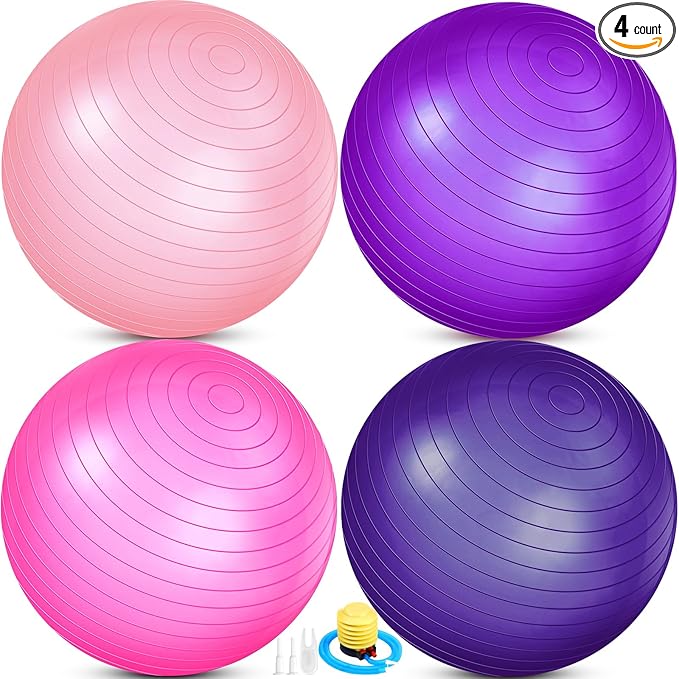 Leyndo 4 Pcs 26 Inch Yoga Exercise Ball Pilates Pregnancy Birthing Fitness Ball with Quick Pump Anti Burst for Improved Posture, Balance, Yoga, Pilates, Training