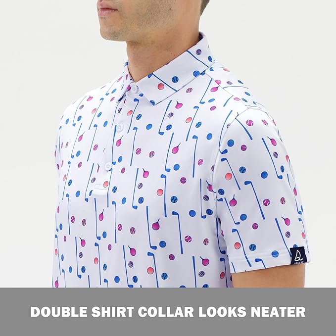 Men's Quick Dry Performance Polo Shirt - Athletic Print Golf Top