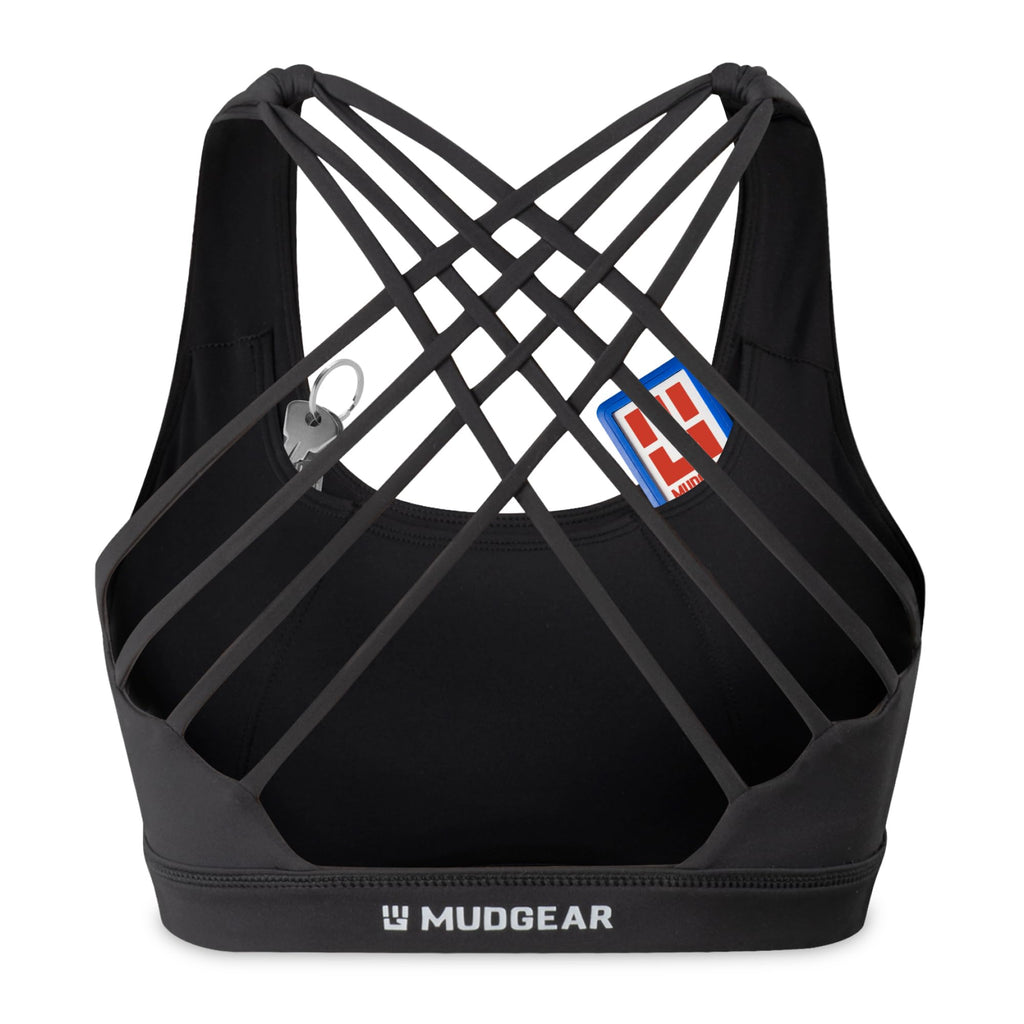 Women's Performance Sports Bra with Storage Pockets in Black - Image 2