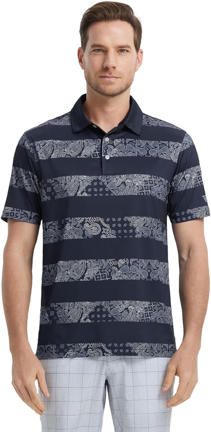 Men's Striped Short Sleeve Golf Polo - Moisture Wicking Dry Fit