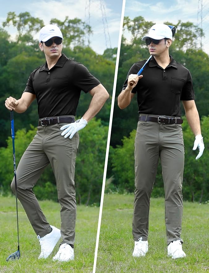 Men's Quick Dry Golf Polo Shirt with Chest Pocket & Tech Fabric