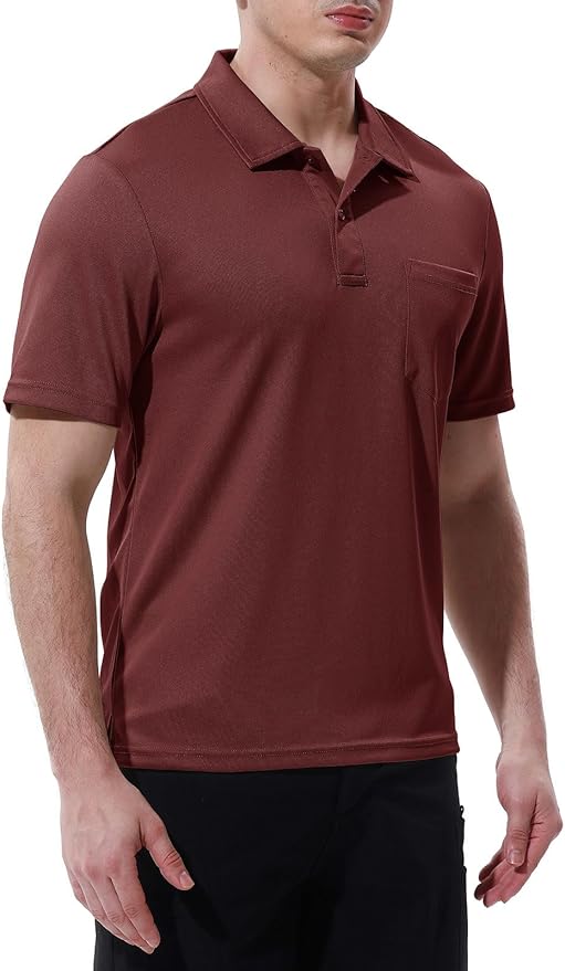 Men's Short Sleeve Quick Dry Polo Shirt with Chest Pocket for Golf