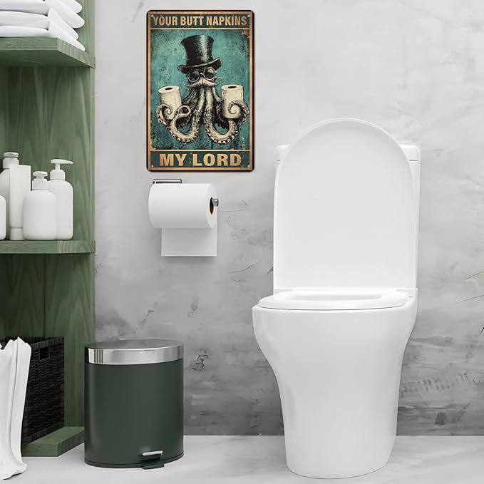 Funny Octopus Retro Metal Tin Sign Nautical Bathroom Decor Toilet Restroom Funky Home Decor Wall Art Sign 12 * 8inch