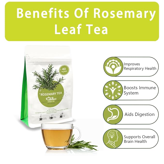 Samcci - Rosemary Tea, 40 Teabags, 1.5g/bag - Pure Dried Rosemary Leaves Tea Bags- Cultivated From Egypt - Non-GMO - Caffeine-free - Support Respiratory Health & Support Hair Growth