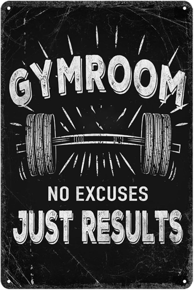 Gym Room Metal Tin Sign Motivational Gym Posters Gym Room No Excuses Just Results Signs Gym Posters For Home Gym Funny Vintage Tin Sign For Gym Garage Inspirational Quotes Wall Art Decoration