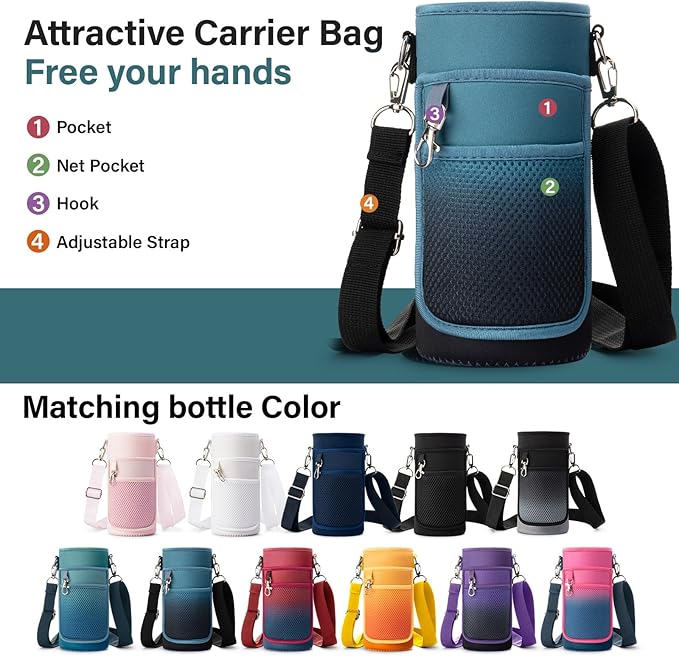 32 oz Insulated Water Bottle | Thickened Stainless Steel Vacuum Metal | Portable Sports Water Jug for Gym and Hiking with Straw, Carrier Bag, Handle Strap | BPA-Free 32 oz