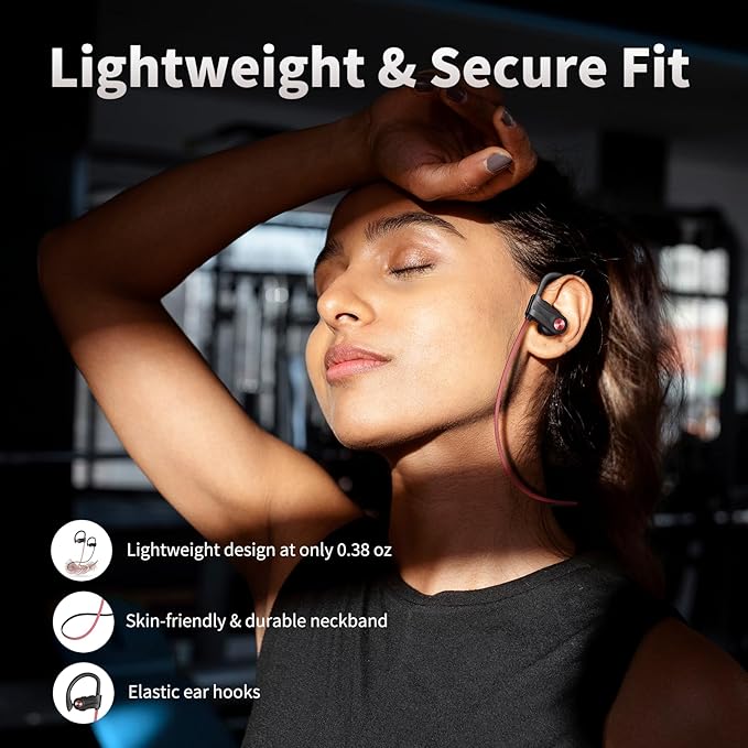 JOYWISE Wireless Bluetooth 5.3 Wireless Headphones with 16Hrs Long Battery, Stereo IPX7 Waterproof in-Ear Earphones, Noise Cancelling Headphones for Running, Black&Pink