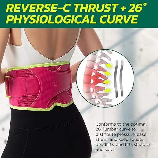 Back Brace for Lower Back Pain Relief, 8X Powerful Support System,Lumbar Support Belt for Men & Women Ergonomic 3D Design with Adjustable Strap for Fitness Running Home Pilates Hot Pink L