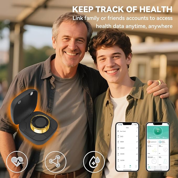 Smart Ring for Men Women with Black Charging Box, Bluetooth, Health Ring , IP68 Waterproof, Fitness Ring Tracks Heart Rate/Sleep/Steps/Sports Activities/Blood Oxygen,non-subscription app (Gold, 12)