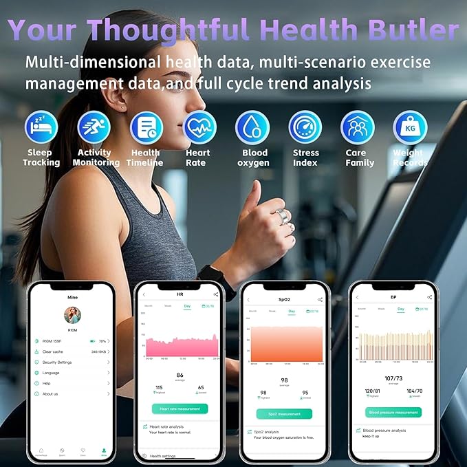 Smart Ring for Women Men – Activity Tracker Ring with Heart Rate, SpO2, Blood Pressure, Sleep Monitoring, Step & Calorie Counter, 5ATM Waterproof, No Subscription Fee (Silver, 10)