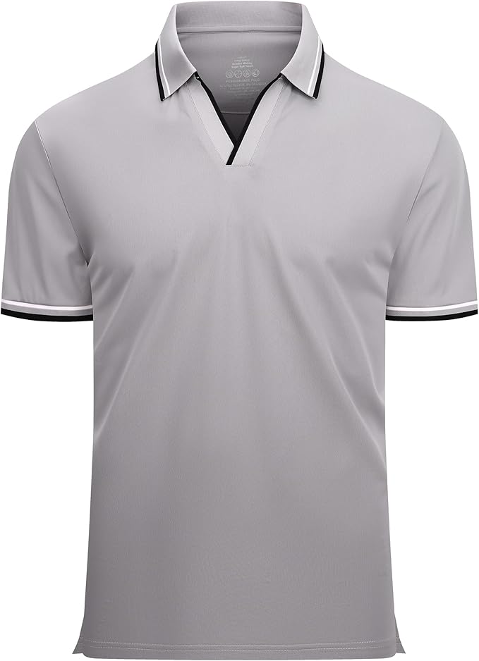 Men's athletic fit golf polo in jacquard fabric with ribbed V-neck
