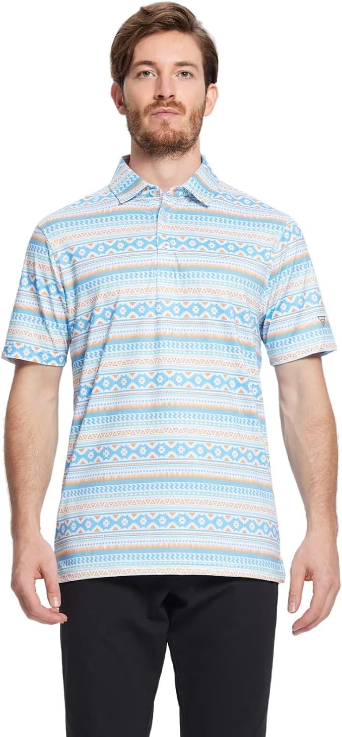 Men's Striped Short Sleeve Golf Polo - Moisture Wicking Dry Fit