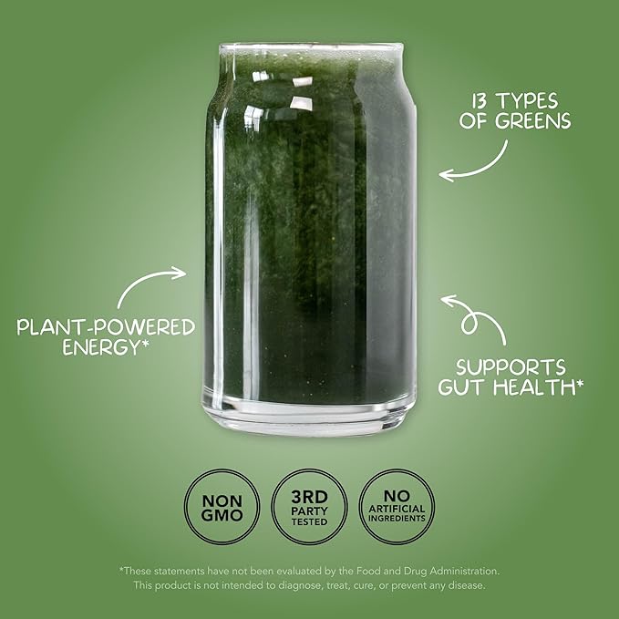Clean Simple Eats Super Greens Powder, Naturally Flavored Greens Powder with Chlorella, Spirulina, Superfoods & Prebiotic Fiber, No Artificial Ingredients, Gluten Free, Classic Greens Flavor, 30 Srvgs