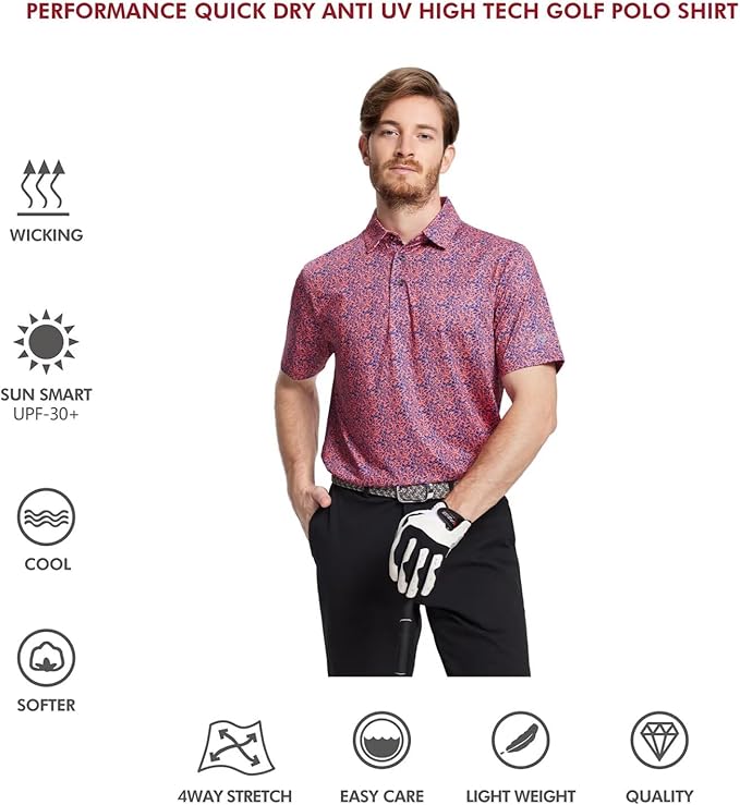 Men's Striped Performance Golf Polo Shirt - Moisture-Wicking