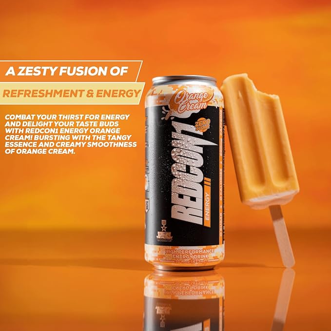 REDCON1 Energy High Performance Drink, Orange Cream - Zero Sugar Energy Drink with Alpha GPC Nootropic - 200mg of Natural Caffeine from Green Coffee Beans - Vitamin B6, B12 & B5 to Boost Mood (12 ct)