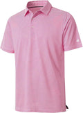 Men's pink and white striped moisture-wicking performance golf polo shirt