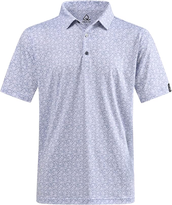Men wearing a stylish printed short-sleeve performance golf polo shirt