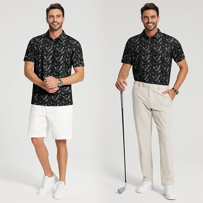 Men's Performance Striped Golf Polo - Moisture Wicking Sport Shirt