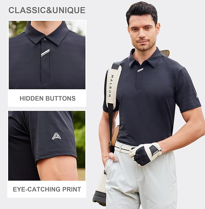Men's Jacquard Golf Polo Shirt Moisture Wicking Performance Fit