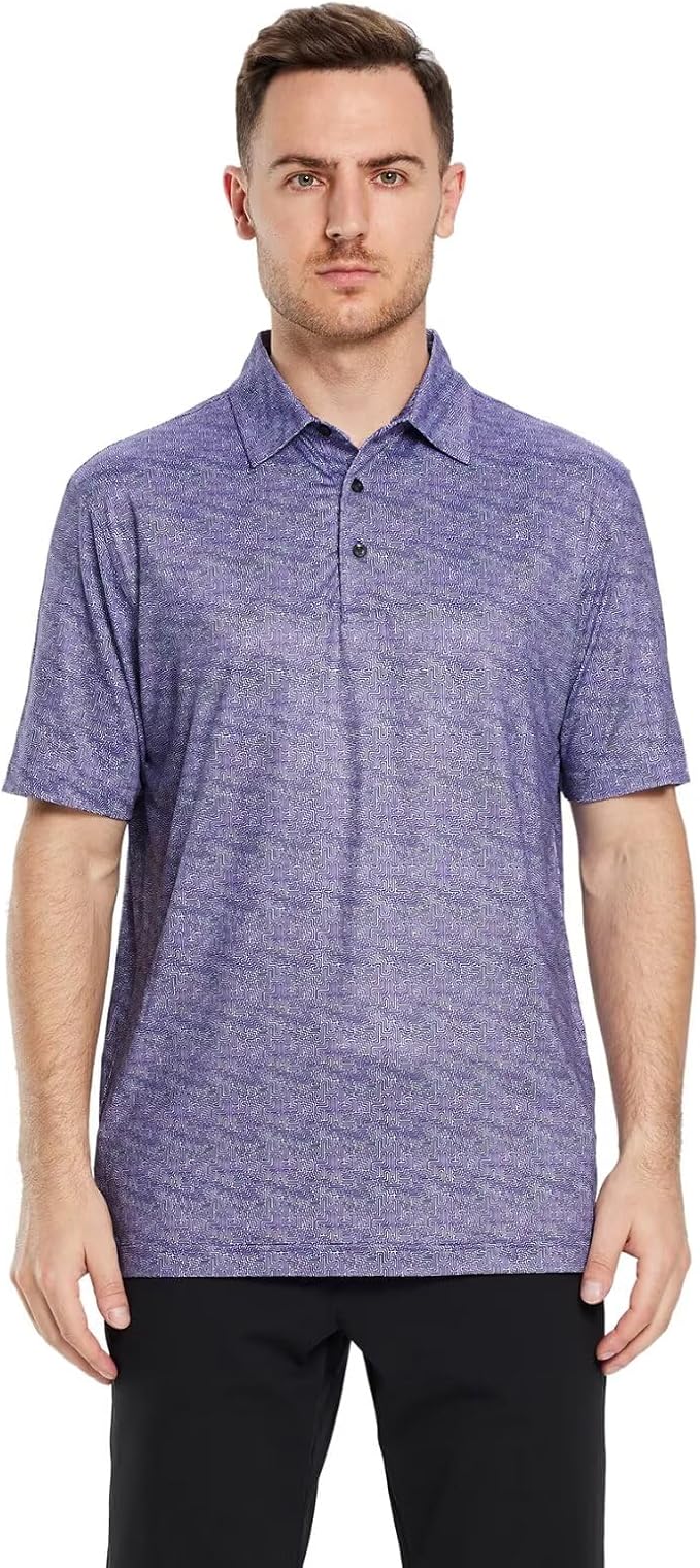 Men's Striped Performance Golf Polo Short Sleeve Moisture Wicking